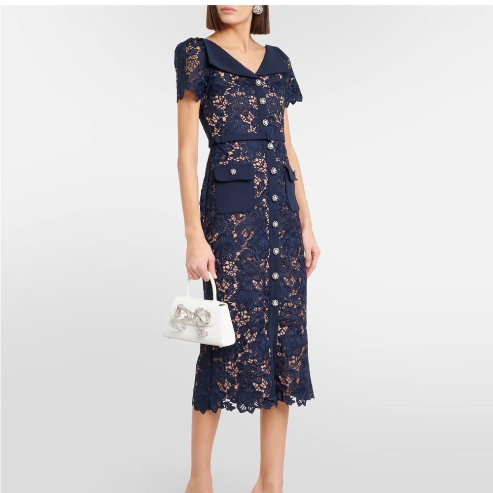 Self-Portrait Navy Lace Midi Dress - Picture 2 of 6